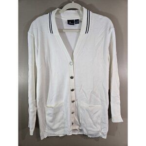 Vtg Lizsport White Cardigan 100% Cotton Collared Button Down Sz S Preppy Tennis